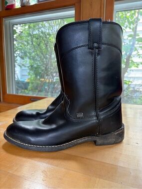 Men's Black Leather Pull-On Ropers Western Work Boots